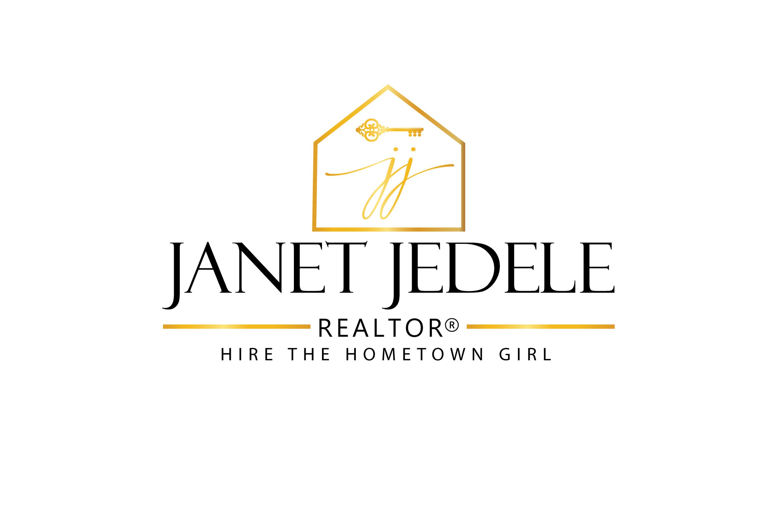 branding logo for Janet Jedele a realtor with slogan Hire the Hometown Girl
