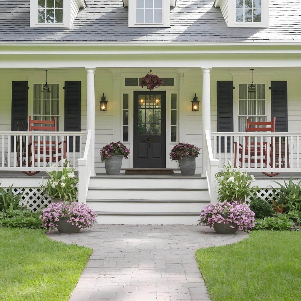 Image of a house porch, front door, and flowers used as supporting material for blog article